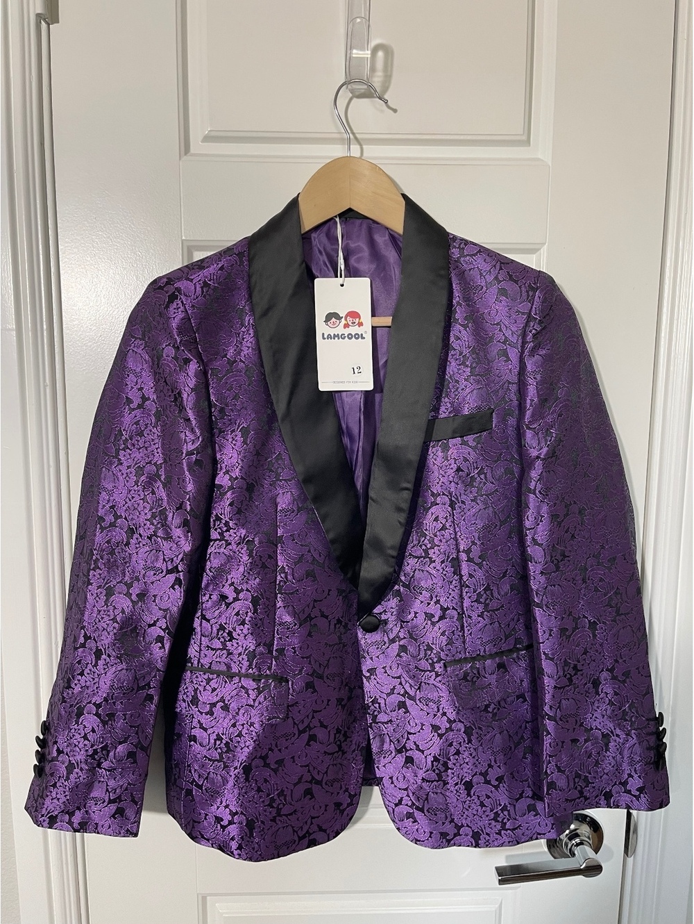 Boys Suits for Kids Size 12 Purple Embossed 2 Pieces Shawl Lapel K158